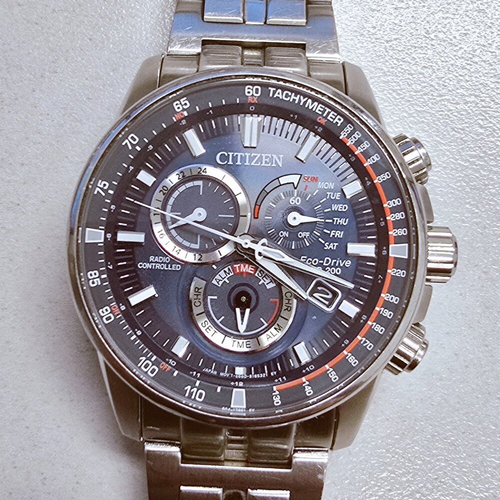 USED Citizen Eco-Drive PCAT Chronograph Watch w/Dark Blue Dial (CB5880-54L)